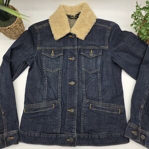 Eddie Bauer Dark Blue Womens Ladies Denim Jacket Removable Sherpa Collar NWOT